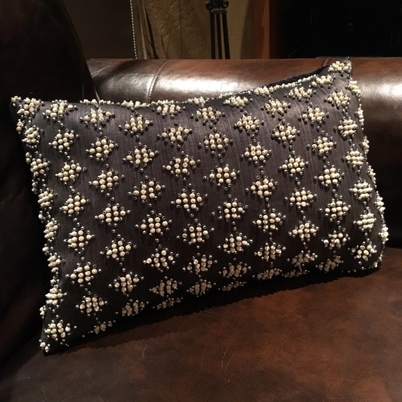 John Robshaw Pillow Metallic Gunmetal Gray Beading - Picture 2 of 6